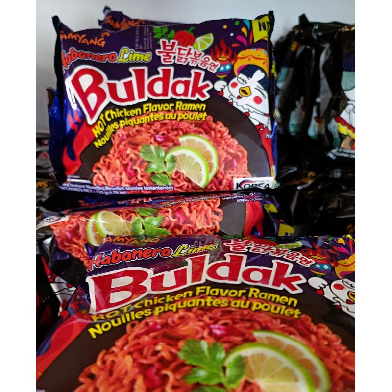 Nouilles Buldak Samyang - Saveur piments habanero au goût de citron vert.